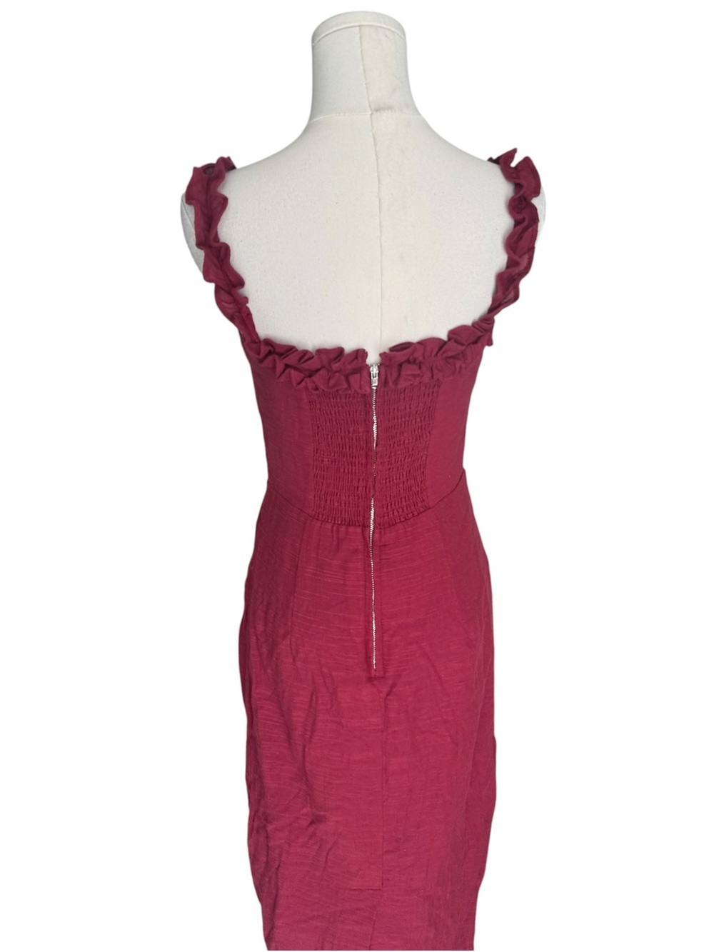 Petal & Pup - NWT Florez Midi Dress Wine Ruffle Straps Smocked Back Sz 6 - Picture 5 of 9